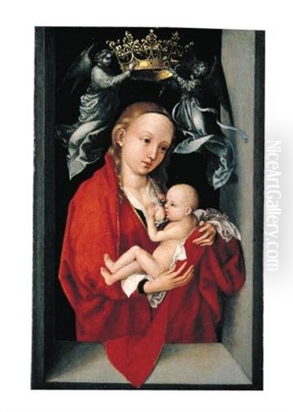 Maria Lactans: The Virgin And Child Crowned By Angels, In A Window Embrasure Oil Painting by Martin Schongauer