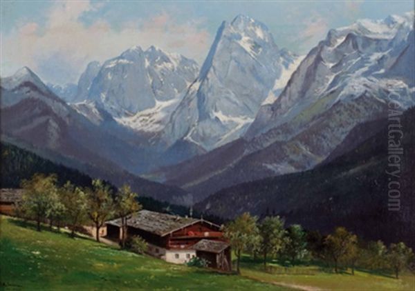 Der Pfandlhof Am Wilden Kaiser Oil Painting by Alfred Schoenian