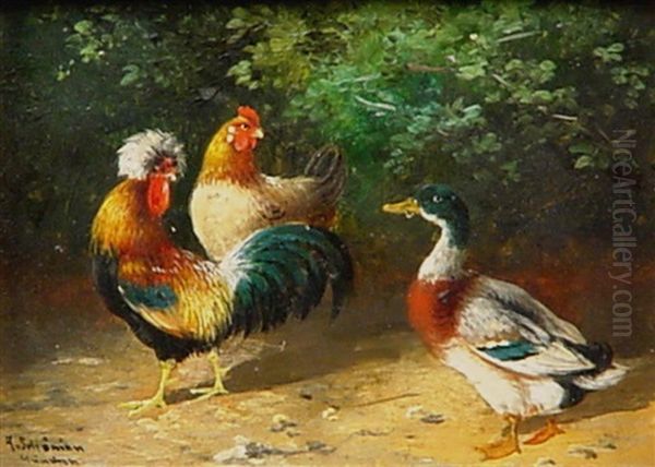 Huhner Und Enten Oil Painting by Alfred Schoenian