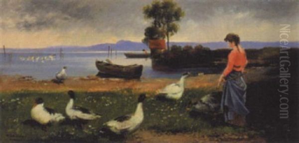 The Goose Girl Oil Painting by Alfred Schoenian