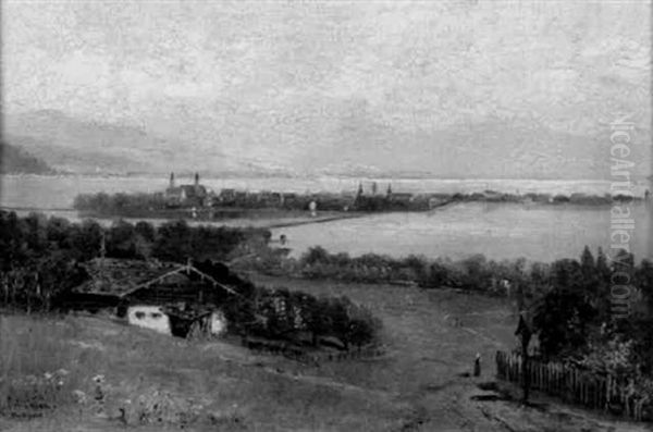 Blick Von Erhohter Warte Auf Lindau Im Bodensee Oil Painting by Alfred Schoenian