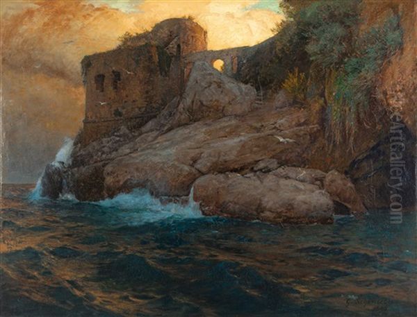 Castle At Amalfi Oil Painting by Gustav Schoenleber