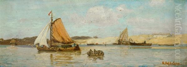 Fischerboote In Hollandischem Kanal Oil Painting by Gustav Schoenleber