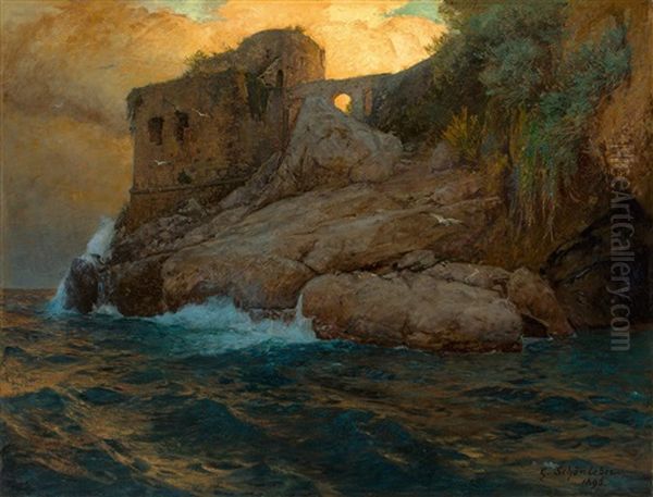 Kastell Bei Amalfi Oil Painting by Gustav Schoenleber