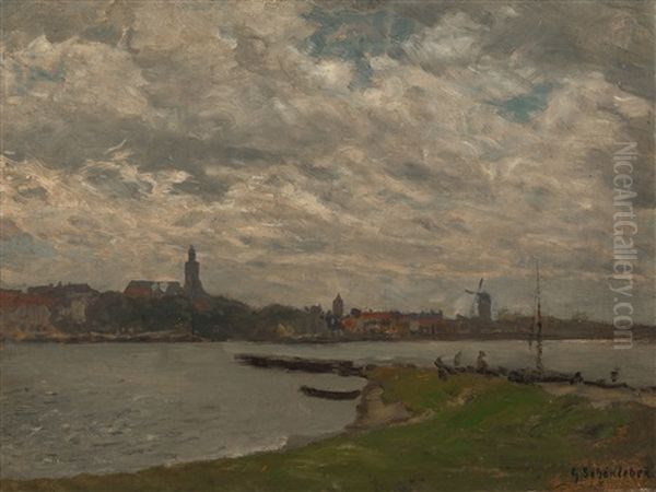 Blick Uber Die Waal Auf Nijmegen Oil Painting by Gustav Schoenleber