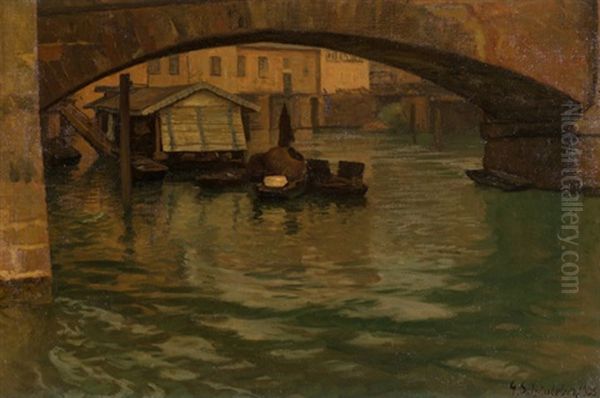 Unter Der Brucke, Strasbourg Oil Painting by Gustav Schoenleber