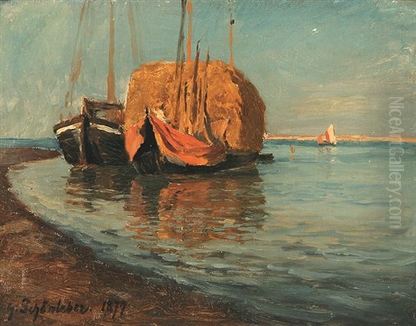 Ankernde Boote Oil Painting by Gustav Schoenleber