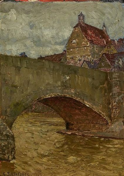 A Bridge At Besigheim Oil Painting by Gustav Schoenleber