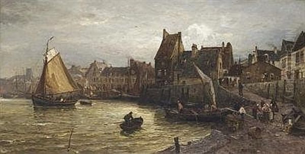 Hollandischer Hafen, Dordrecht Oil Painting by Gustav Schoenleber