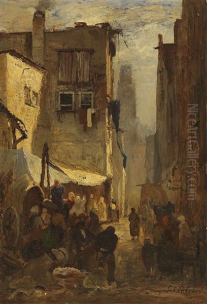 Belebter Stadtwinkel Oil Painting by Gustav Schoenleber