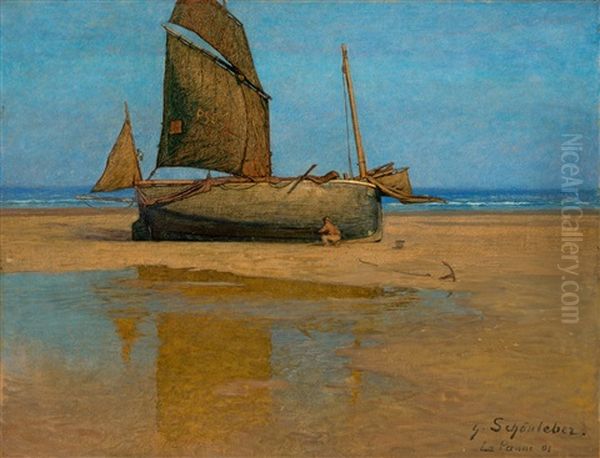 Ebbe In La Panne Oil Painting by Gustav Schoenleber