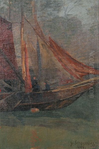 Segelboot Bei Veere Oil Painting by Gustav Schoenleber