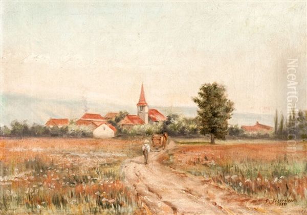 Ansicht Eines Dorfes In Hugeliger Landschaft by Gustav Schoenleber