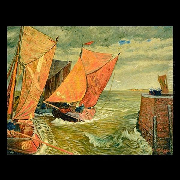 Boats Heading Out To Sea (arm 47) Oil Painting by Gustav Schoenleber