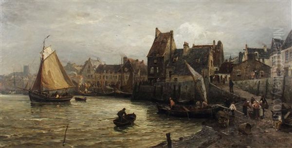 Hafen Von Dordrecht Oil Painting by Gustav Schoenleber