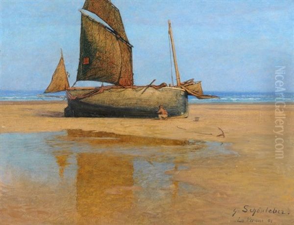 Segelschiff Am Strand Oil Painting by Gustav Schoenleber