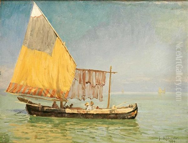 Lagune Mit Fischerboot Oil Painting by Gustav Schoenleber