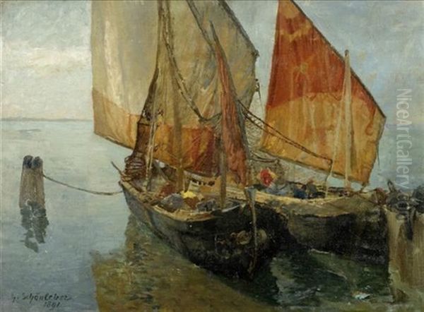 Fischerboote Am Ufer Oil Painting by Gustav Schoenleber