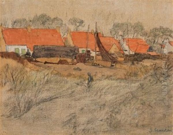 La Panne Dorf Oil Painting by Gustav Schoenleber