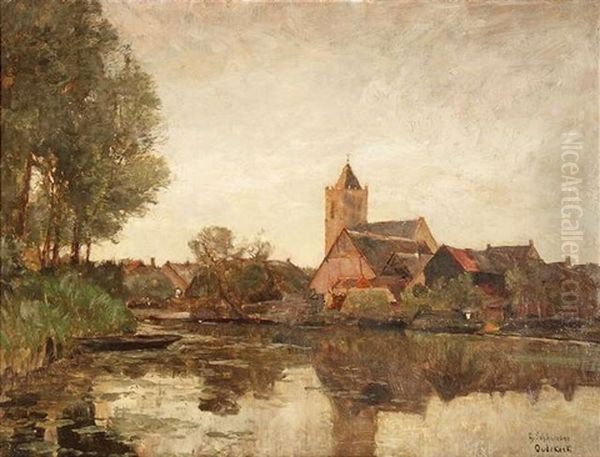 Hollandisches Kirchdorf An Einem Kanal by Gustav Schoenleber