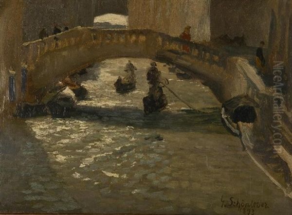 Ponte Dei Berettari In Venedig Oil Painting by Gustav Schoenleber