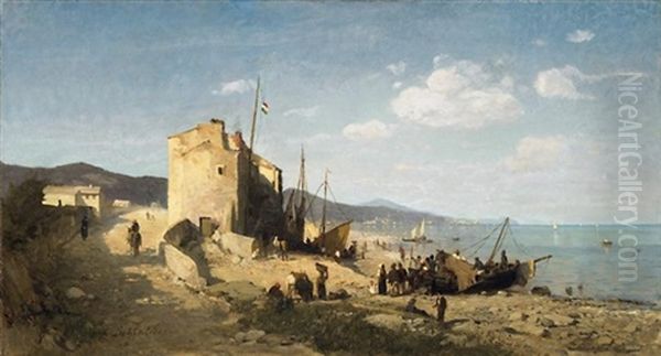 Heimkehr Vom Fischzug Oil Painting by Gustav Schoenleber