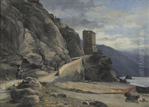 Turm An Der Steilkuste Von La Spezia Oil Painting by Gustav Schoenleber