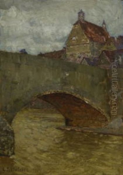 Enzbrucke In Besigheim Oil Painting by Gustav Schoenleber