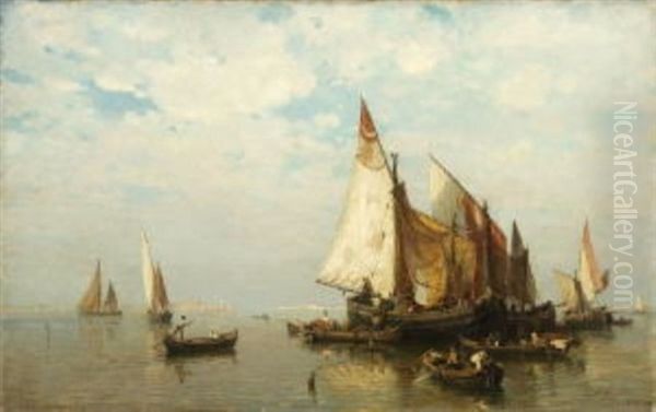 Fischerboote Auf Der Adria Vor Venedig Oil Painting by Gustav Schoenleber