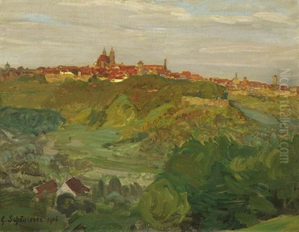 Blick Auf Rothenburg Ob Der Tauber Im Licht Der Untergehenden Abendsonne Oil Painting by Gustav Schoenleber