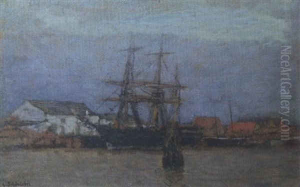 In Einem Hollandischen Hafen Oil Painting by Gustav Schoenleber