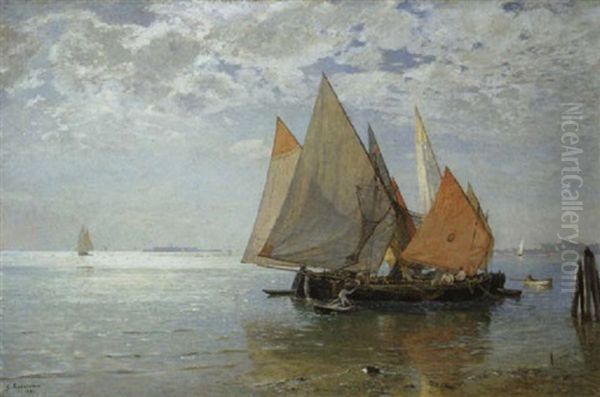 Venezianisches Fischerboot In Der Lagune Oil Painting by Gustav Schoenleber