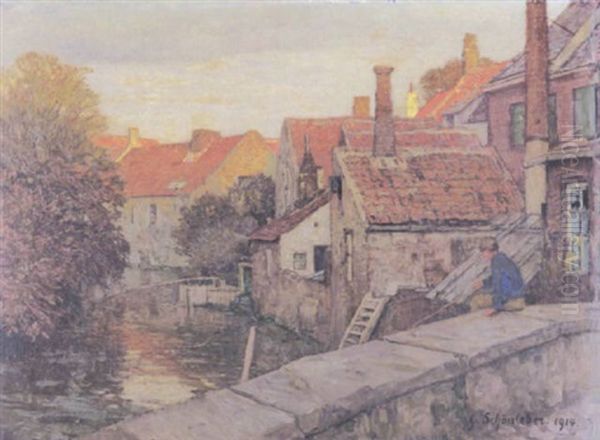 Abend In Brugge Oil Painting by Gustav Schoenleber