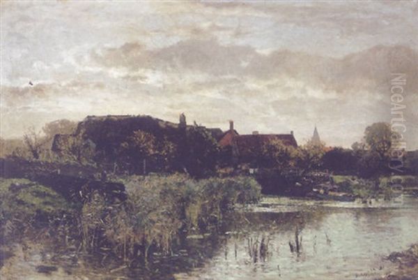 Dorf In Holland (am Abend) Oil Painting by Gustav Schoenleber