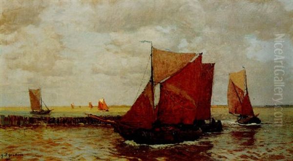 Heimkehrende Fischerboote, Veere Oil Painting by Gustav Schoenleber