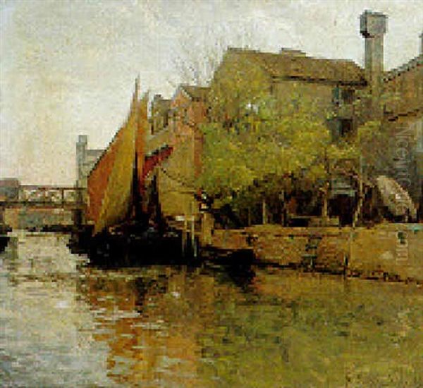 Hollandischer Kanal Oil Painting by Gustav Schoenleber