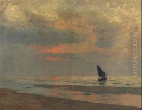 Abendstimmung Am Strand Von La Panne Oil Painting by Gustav Schoenleber