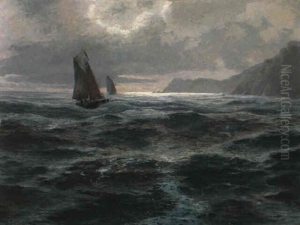 Fischerboote Vor Italienischer Felsenkuste Oil Painting by Gustav Schoenleber