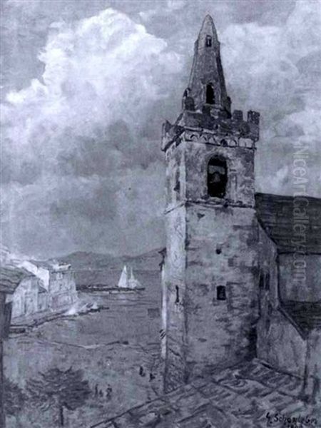 Der Turm Von Lerici Oil Painting by Gustav Schoenleber