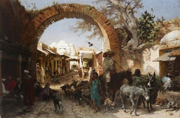 Scene De Marche Devant Sidi Mahrez Oil Painting by Alois Schoenn