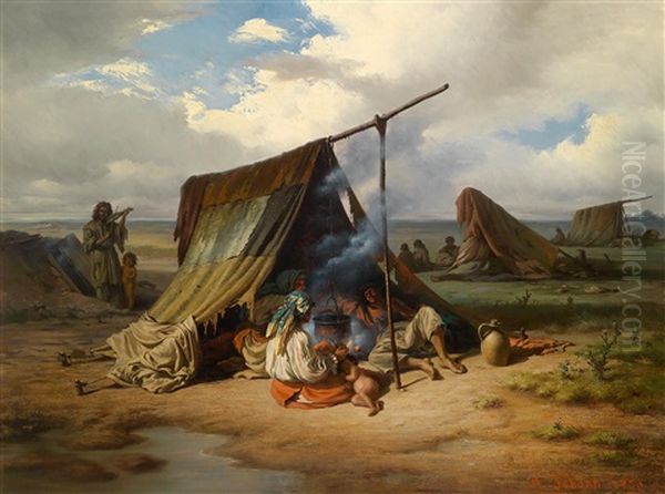 Lagernde Zigeuner Oil Painting by Alois Schoenn