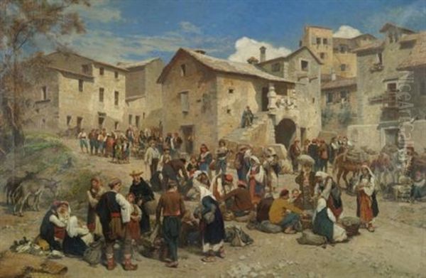 Market In Sarajevo Oil Painting by Alois Schoenn