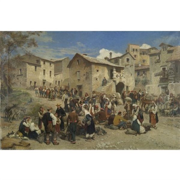 Market In Sarajevo Oil Painting by Alois Schoenn