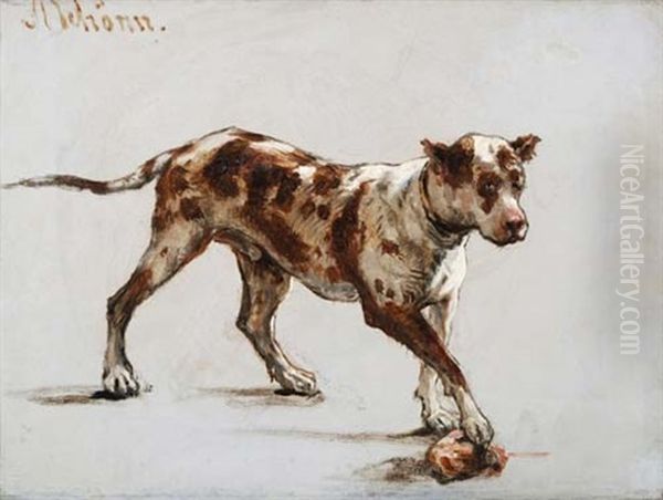 Deutsche Dogge (preliminary Study For Der Kohlmarkt In Wien) Oil Painting by Alois Schoenn