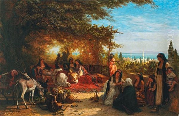 Le Repos Sous Les Ombrages A Constantinople Oil Painting by Alois Schoenn