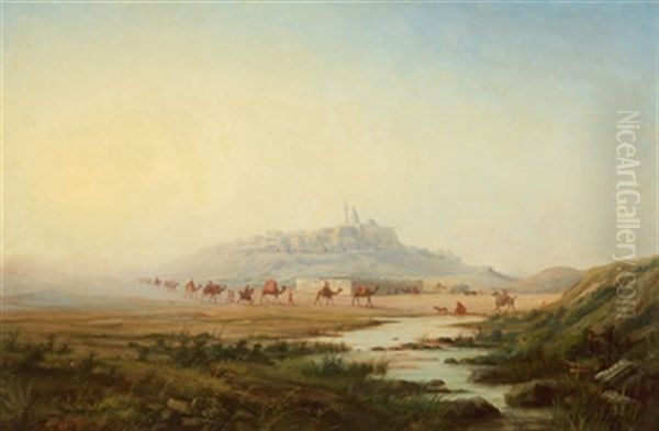 Karawane Zieht An Einer Stadt Vorbei Oil Painting by Alois Schoenn