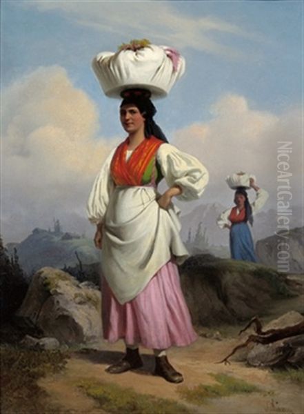 Ausseer Dirndl Oil Painting by Alois Schoenn