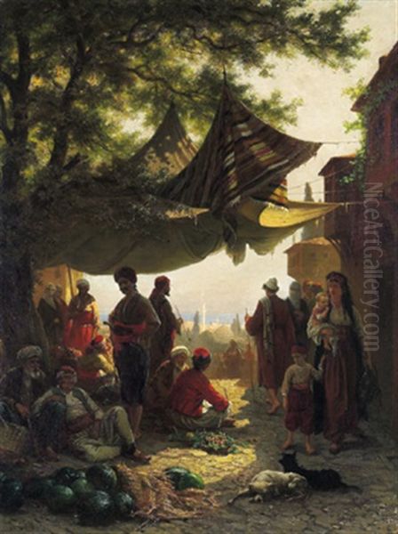 Marktverkaufer In Constantinopel Oil Painting by Alois Schoenn