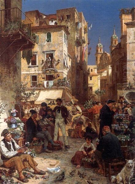 Suditalienischer Blumenmarkt Oil Painting by Alois Schoenn