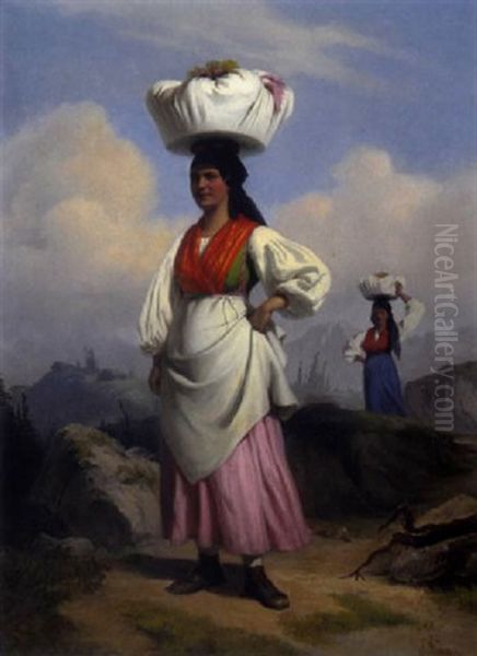 Ausseer Dirndl Oil Painting by Alois Schoenn